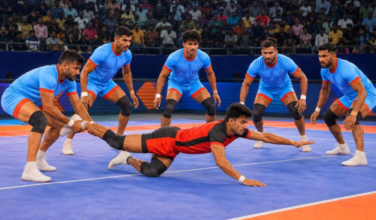 Teams with Only Three Defenders Left Are No Longer Panicking. They Are Intentionally Baiting the Raider Into a Trap to Score Double Points 1 How Super Tackles Changed Kabaddi: Why 3 Defenders Now Trap Raiders for Double Points